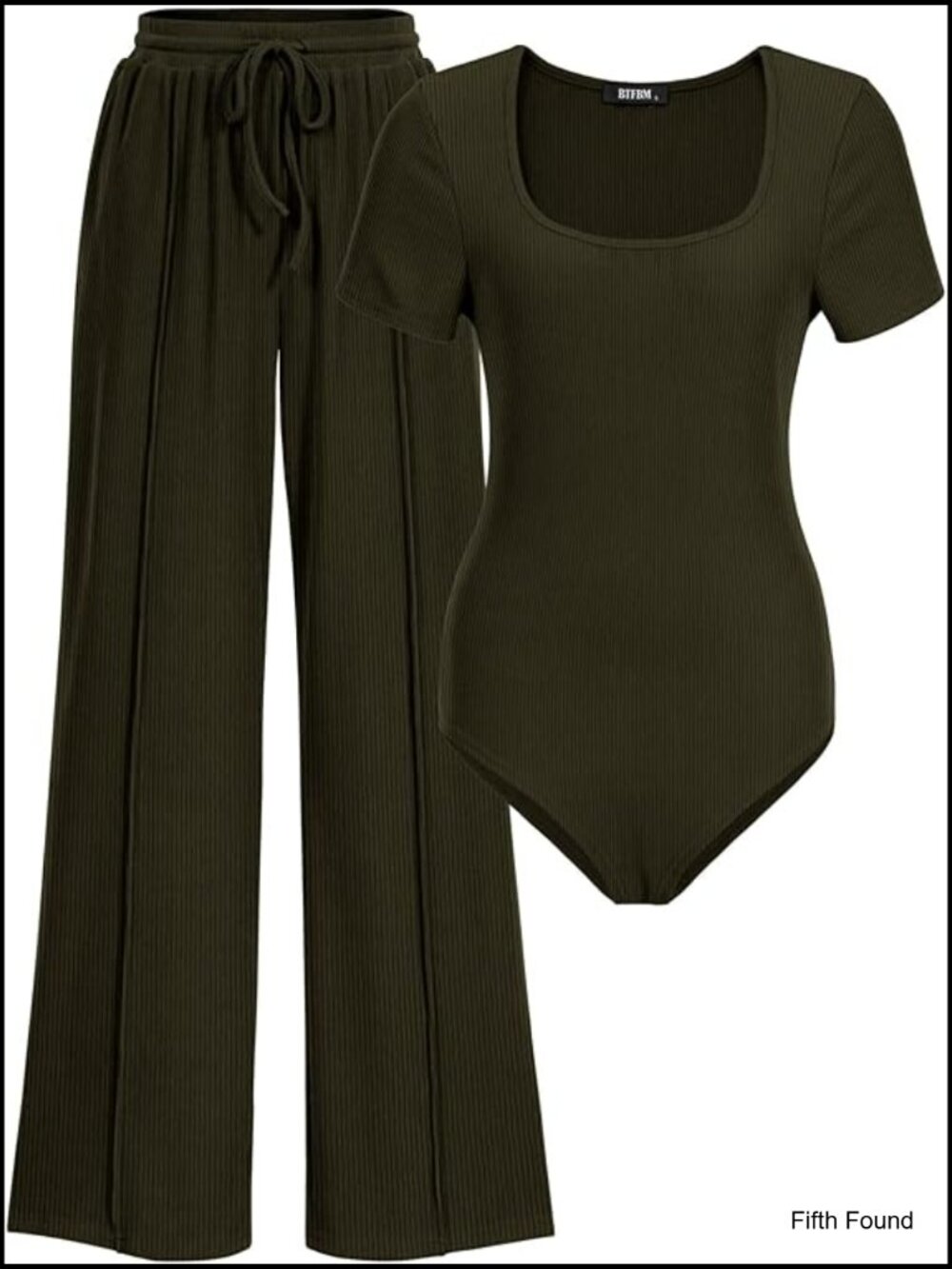 Square Neck Short Sleeve Drawstring Pants Knit Lounge Matching Set